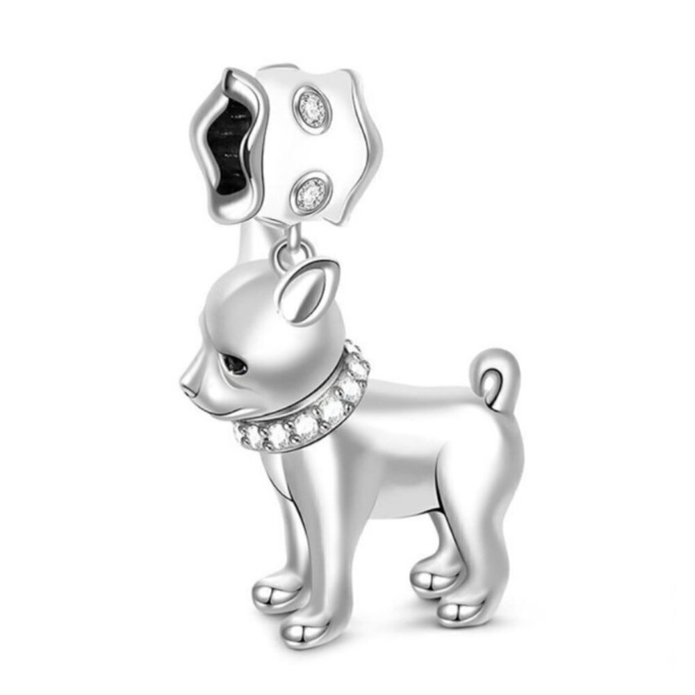 Sterling Silver Standing Cat with Cubic Zirconia Collar and White Enamel…